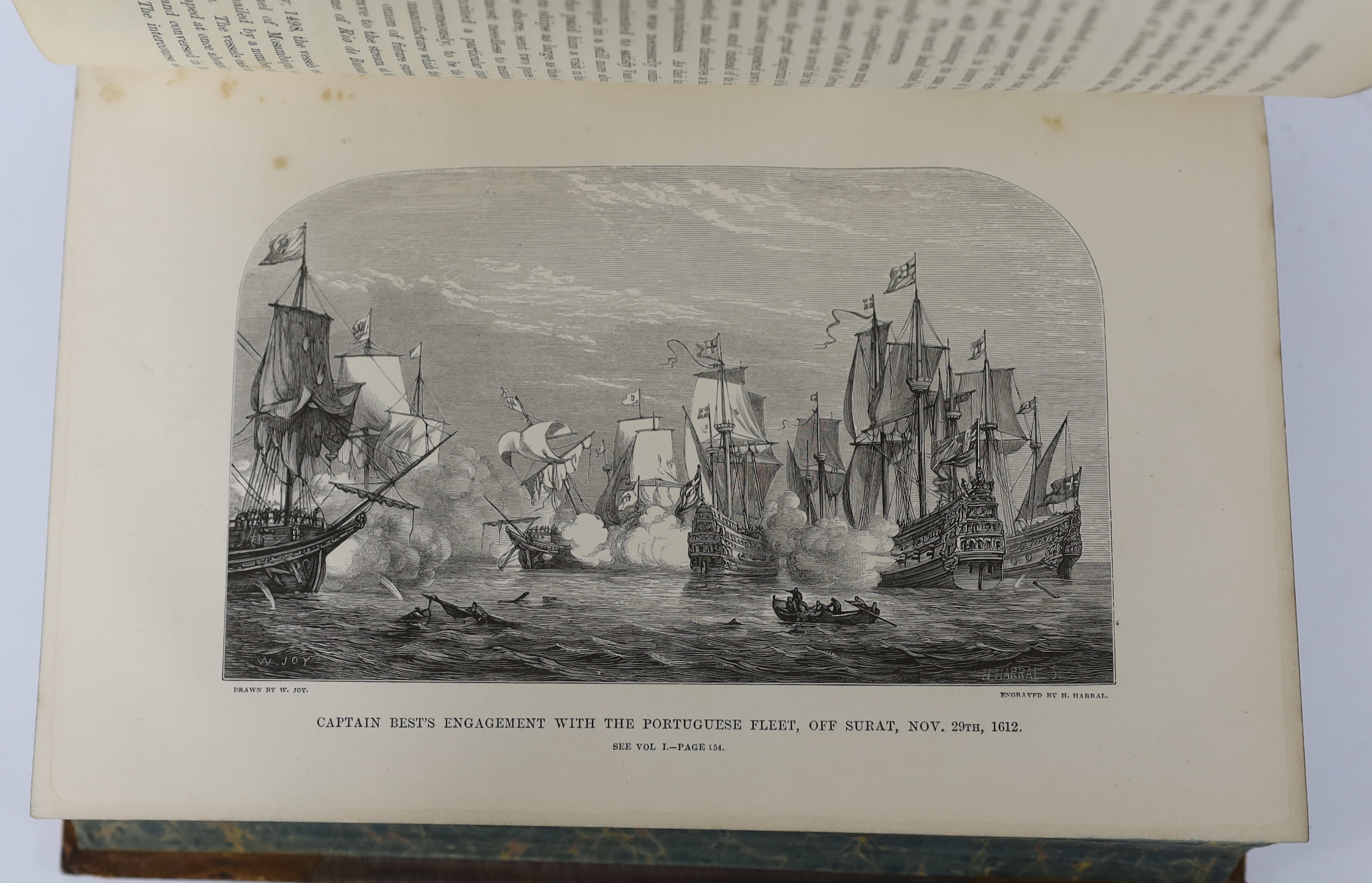 Beveridge, Henry - A Comprehensive History of India, Civil, Military and Social, from the first landing of the English....including an outline of the early history of Hindoostan. 3 vols. engraved pictorial and printed ti